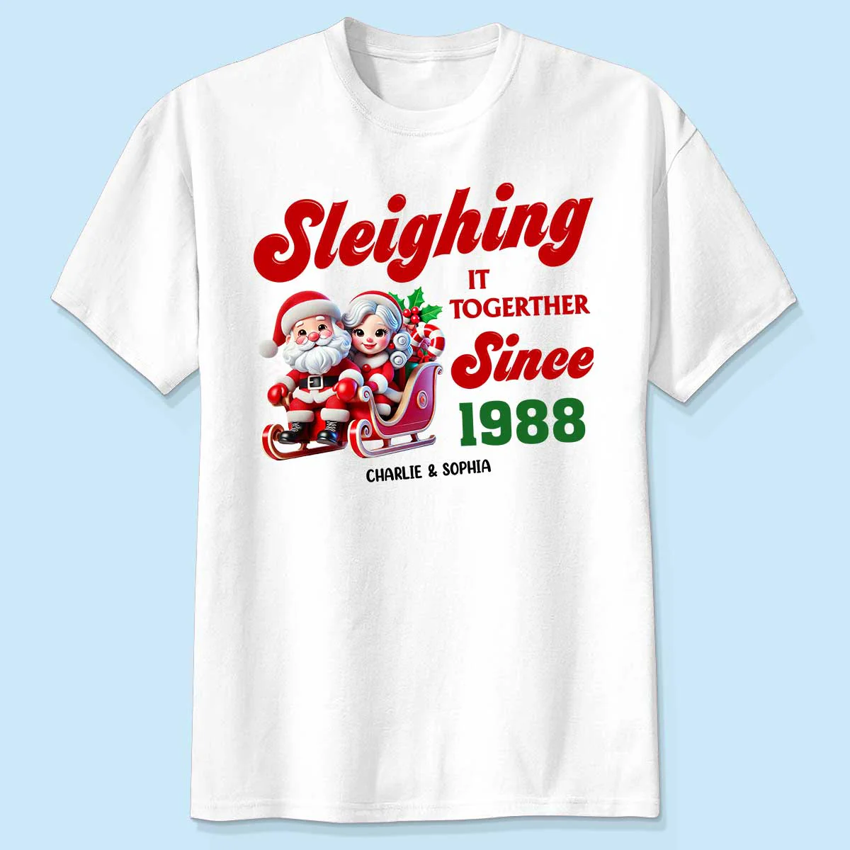 Personalized Couples Christmas T-shirt, Custom Holiday Tee, Couple Matching, His and Hers Couple Shirts, Santa and Mrs. Claus Together Since - Image 7
