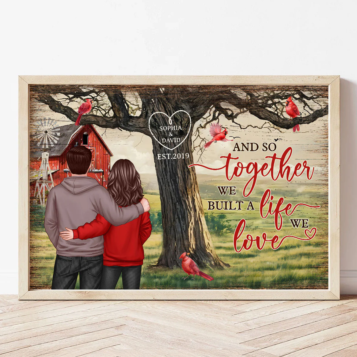 Personalized Couples Tree Large Farmhouse Poster Wall Art, Gift, Anniversary Gift For Couples, For Him, For Her