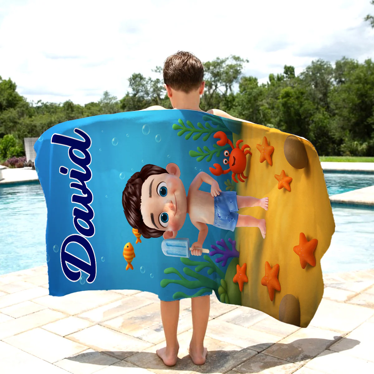 Personalized Cute Cartoon Kids Ocean Beach Towel, Fun Beach Designs, Gift For Girls Or Boys - Image 3