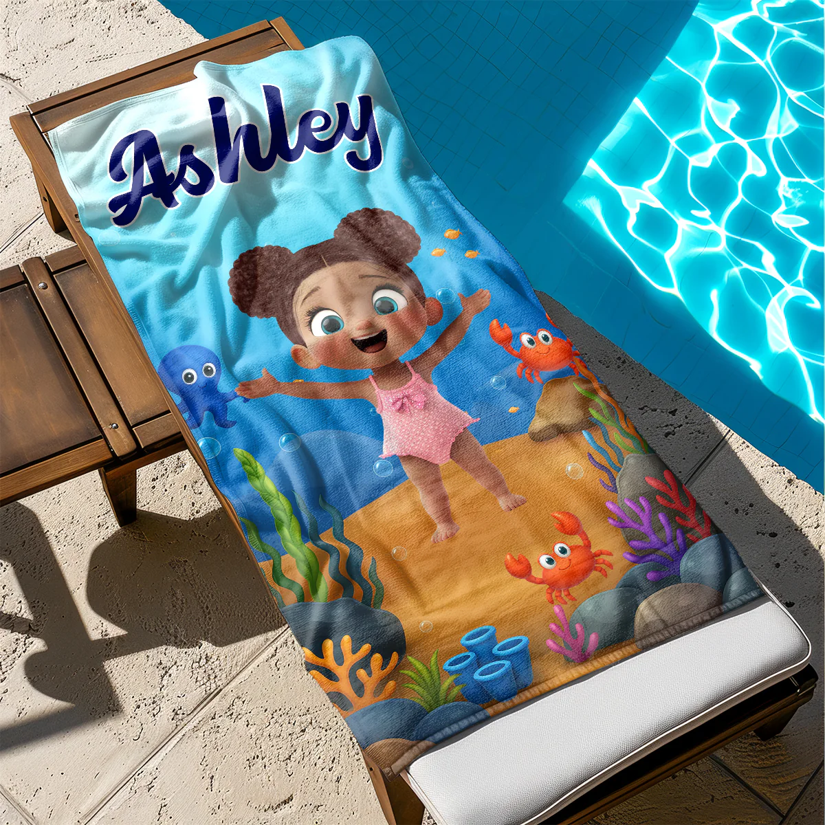 Personalized Cute Cartoon Kids Ocean Beach Towel, Fun Beach Designs, Gift For Girls Or Boys - Image 5