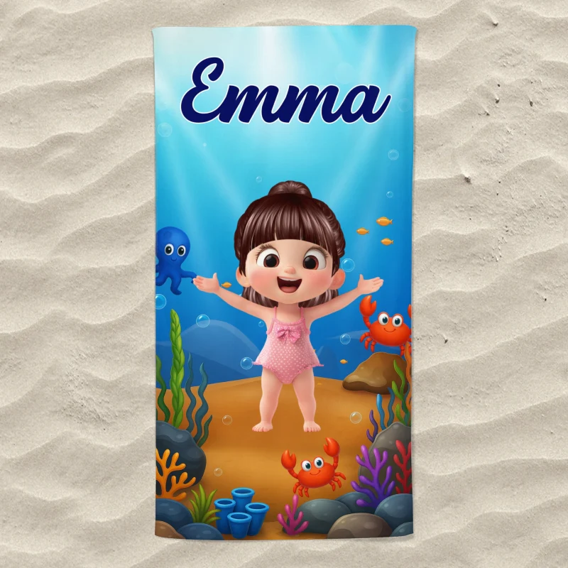 Personalized Cute Cartoon Kids Ocean Beach Towel, Fun Beach Designs, Gift For Girls Or Boys - Image 9