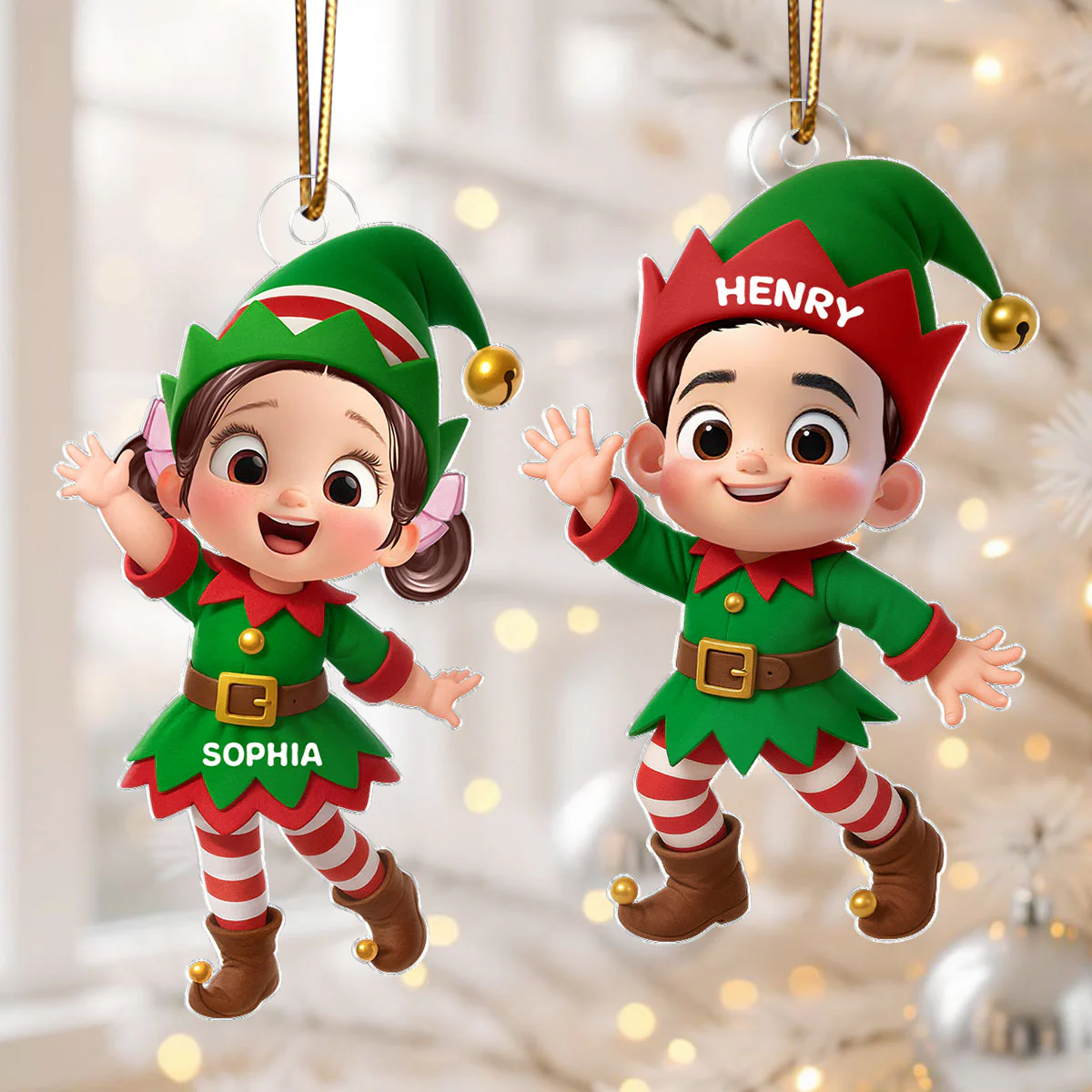 Cute Kid Christmas Elf Costume Personalized Acrylic Ornament - Adorable Christmas Gift For Kids, Grandkids - Image 2