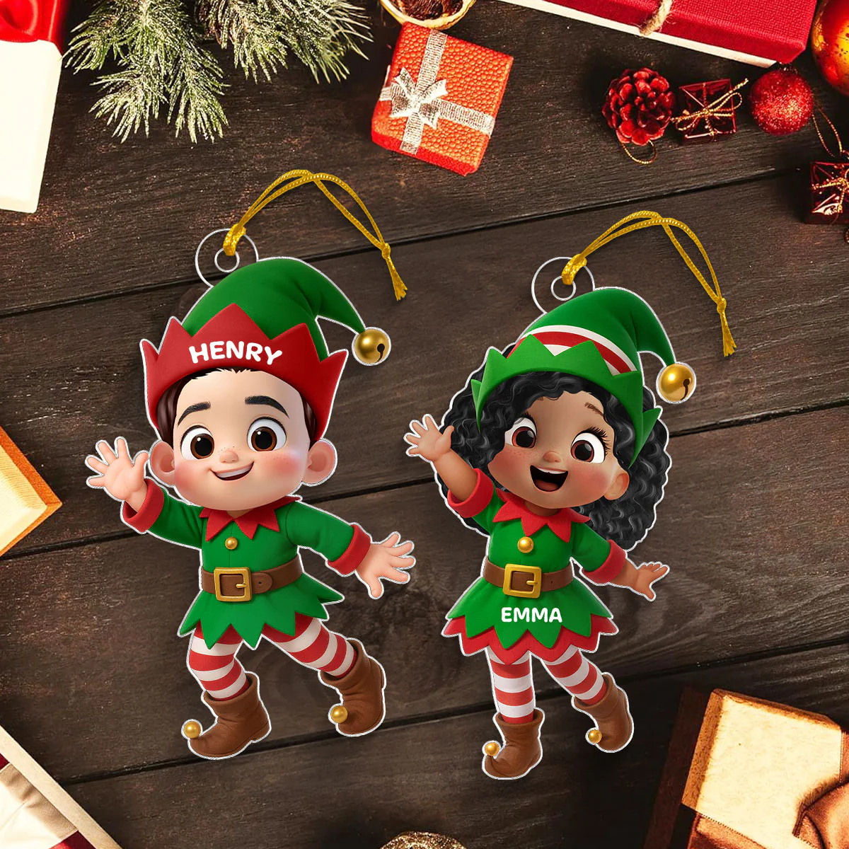 Cute Kid Christmas Elf Costume Personalized Acrylic Ornament - Adorable Christmas Gift For Kids, Grandkids - Image 5