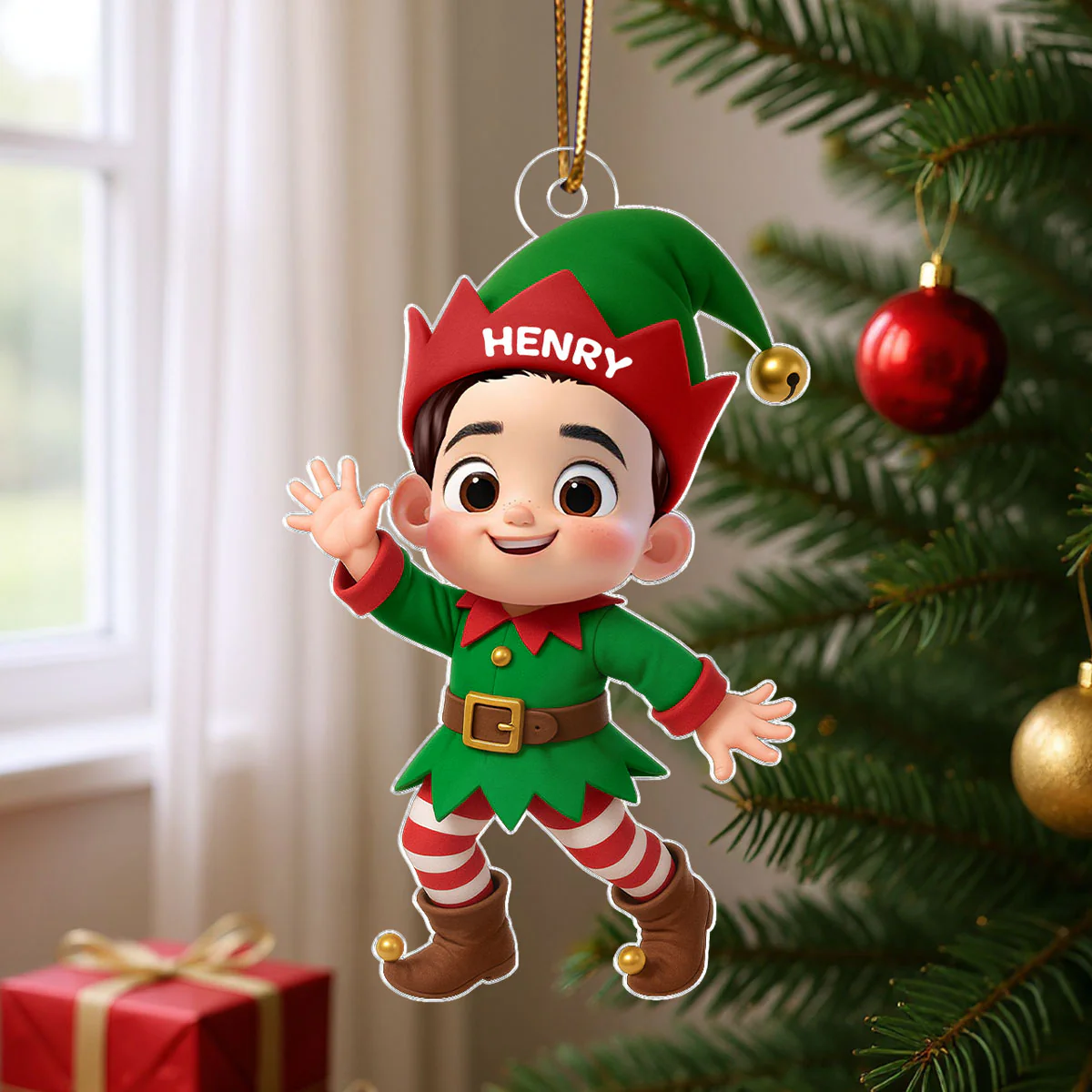 Cute Kid Christmas Elf Costume Personalized Acrylic Ornament - Adorable Christmas Gift For Kids, Grandkids - Image 6