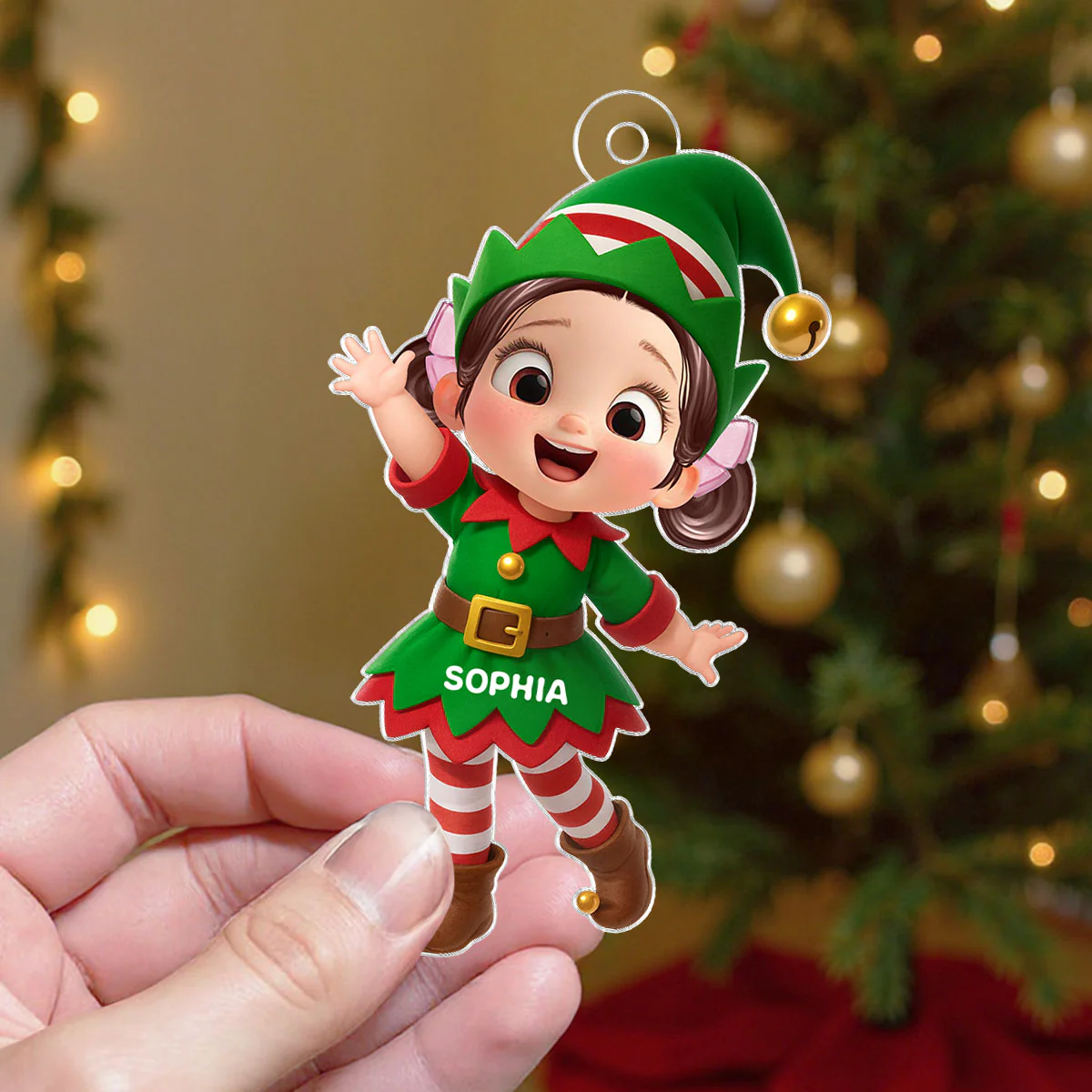 Cute Kid Christmas Elf Costume Personalized Acrylic Ornament - Adorable Christmas Gift For Kids, Grandkids - Image 7
