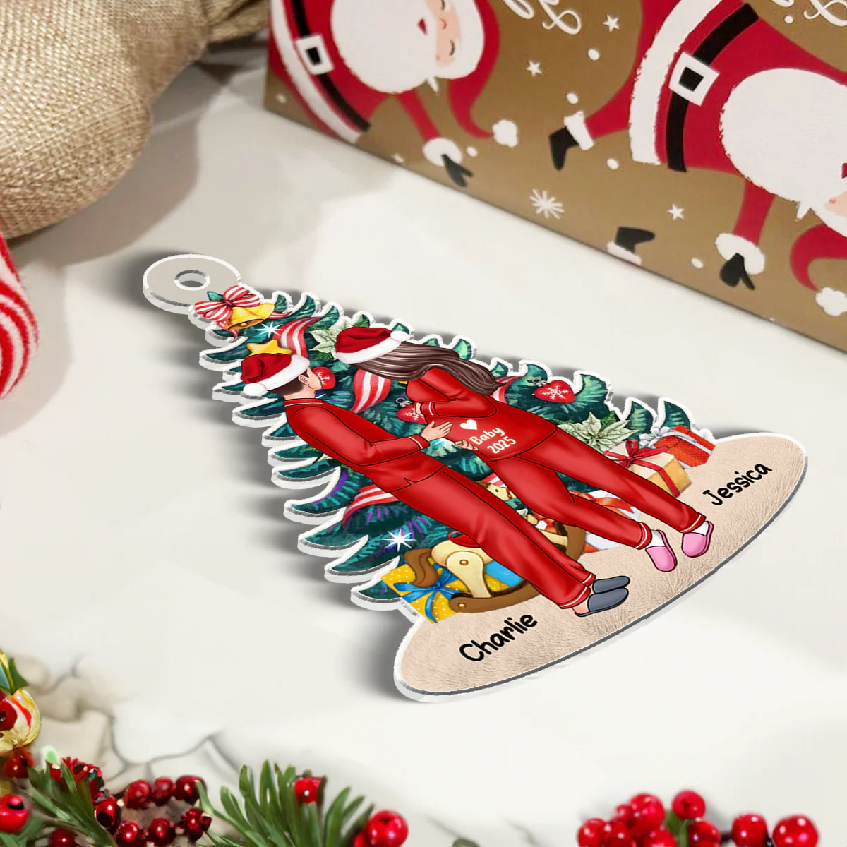 Personalized Expecting Couple Ornament | Custom Pregnancy Christmas Keepsake for New Parents - Image 10