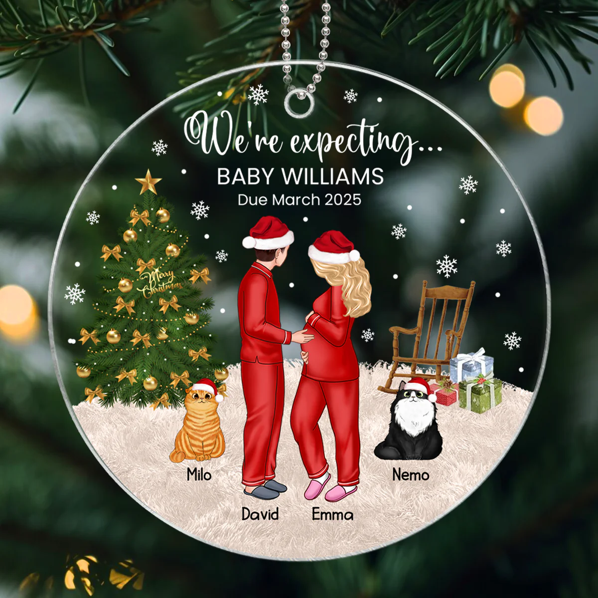 Pregnant Couple and Pet Keepsakes - Personalized Acrylic Ornament - Image 2