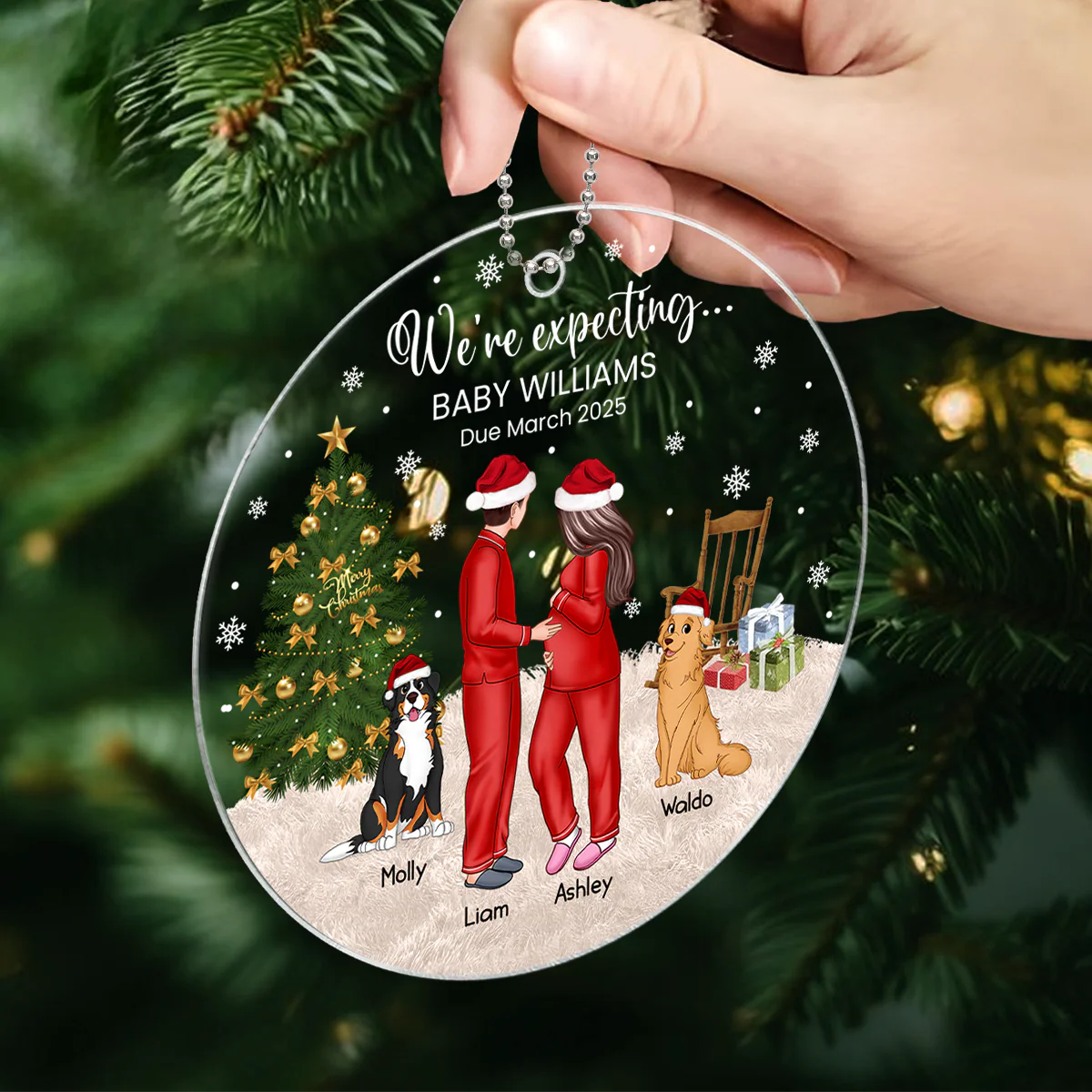 Pregnant Couple and Pet Keepsakes - Personalized Acrylic Ornament - Image 3