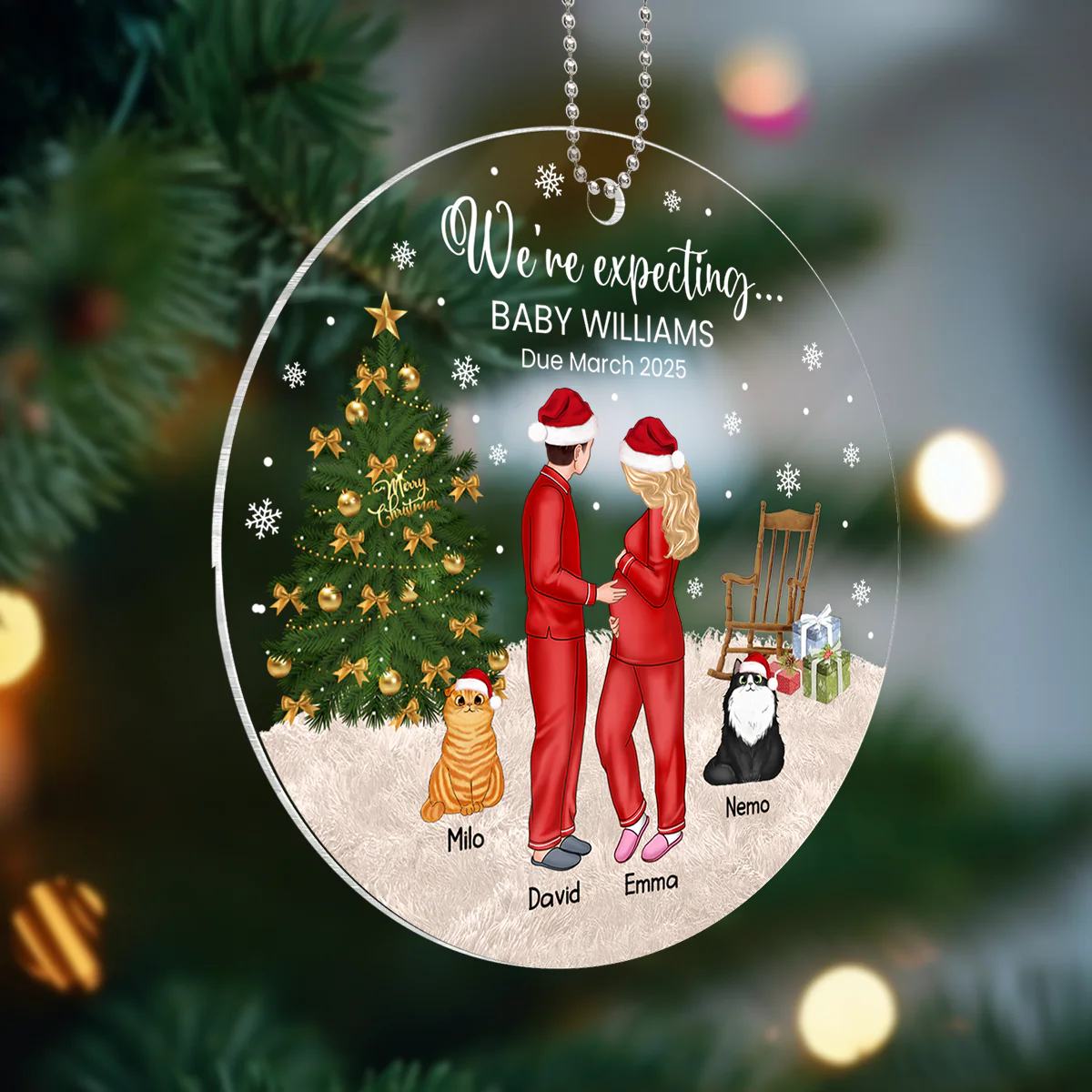 Pregnant Couple and Pet Keepsakes - Personalized Acrylic Ornament - Image 4