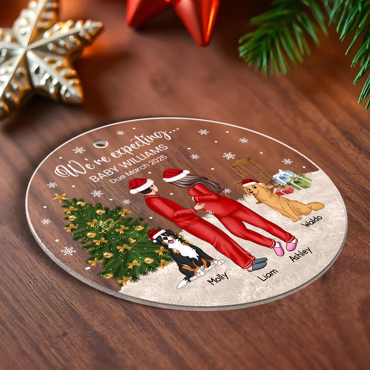 Pregnant Couple and Pet Keepsakes - Personalized Acrylic Ornament - Image 5