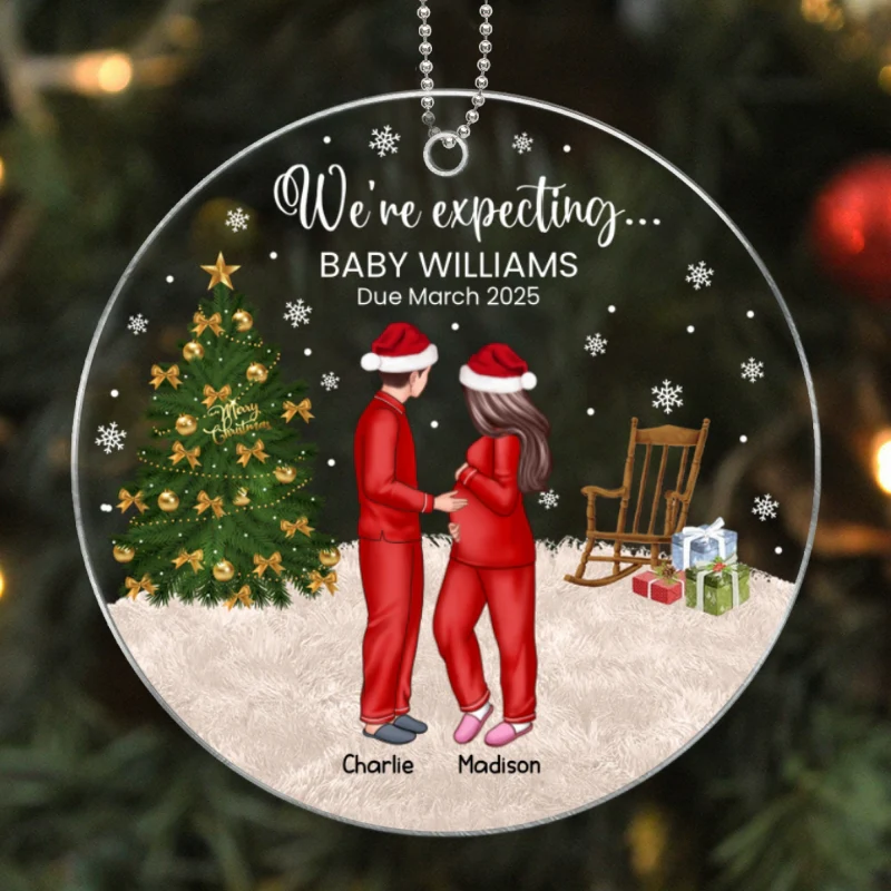 Pregnant Couple and Pet Keepsakes - Personalized Acrylic Ornament - Image 7