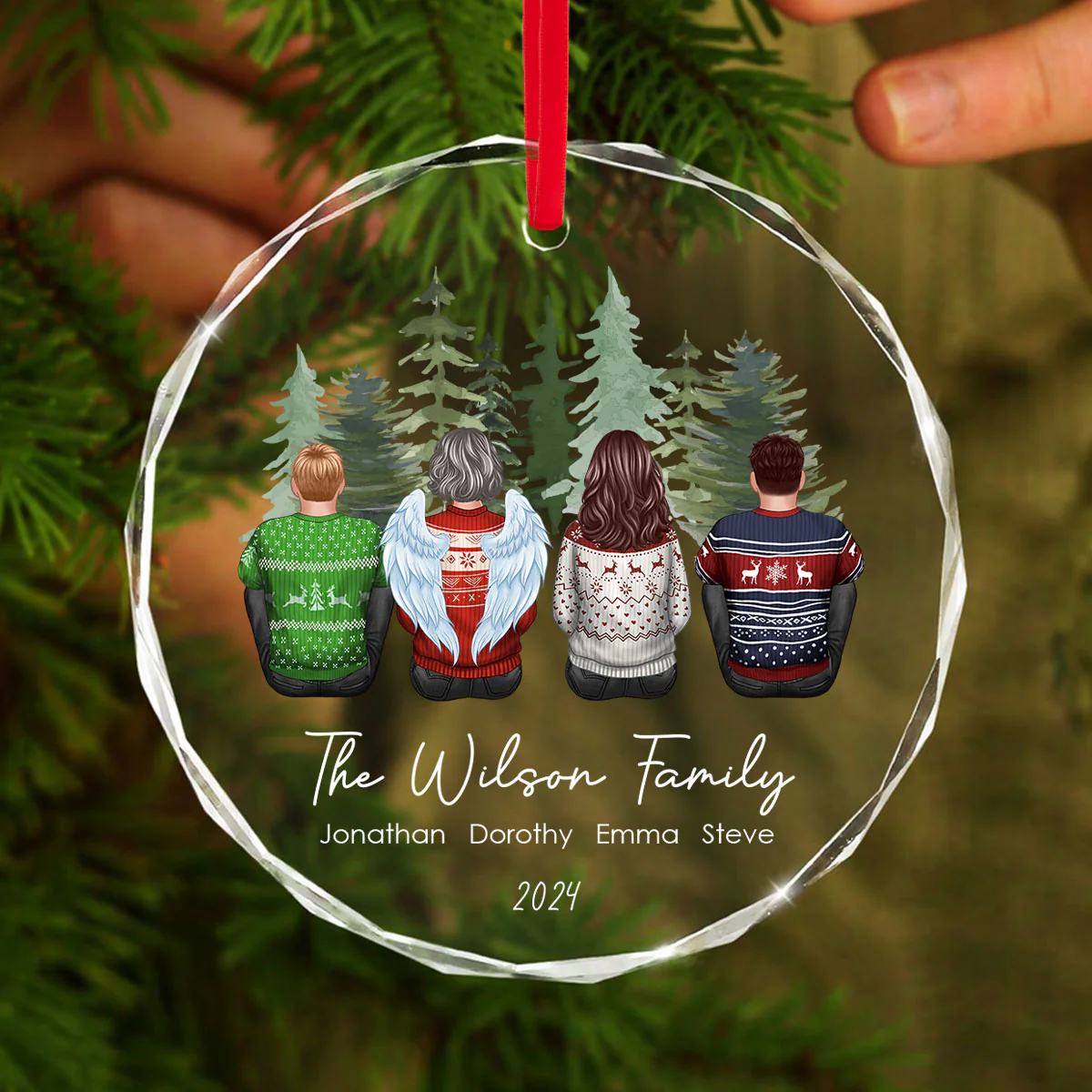Personalized Family Christmas Personalized Glass Ornament, Custom Appearances & Names - Image 2