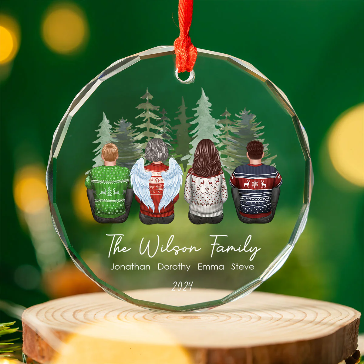 Personalized Family Christmas Personalized Glass Ornament, Custom Appearances & Names - Image 3