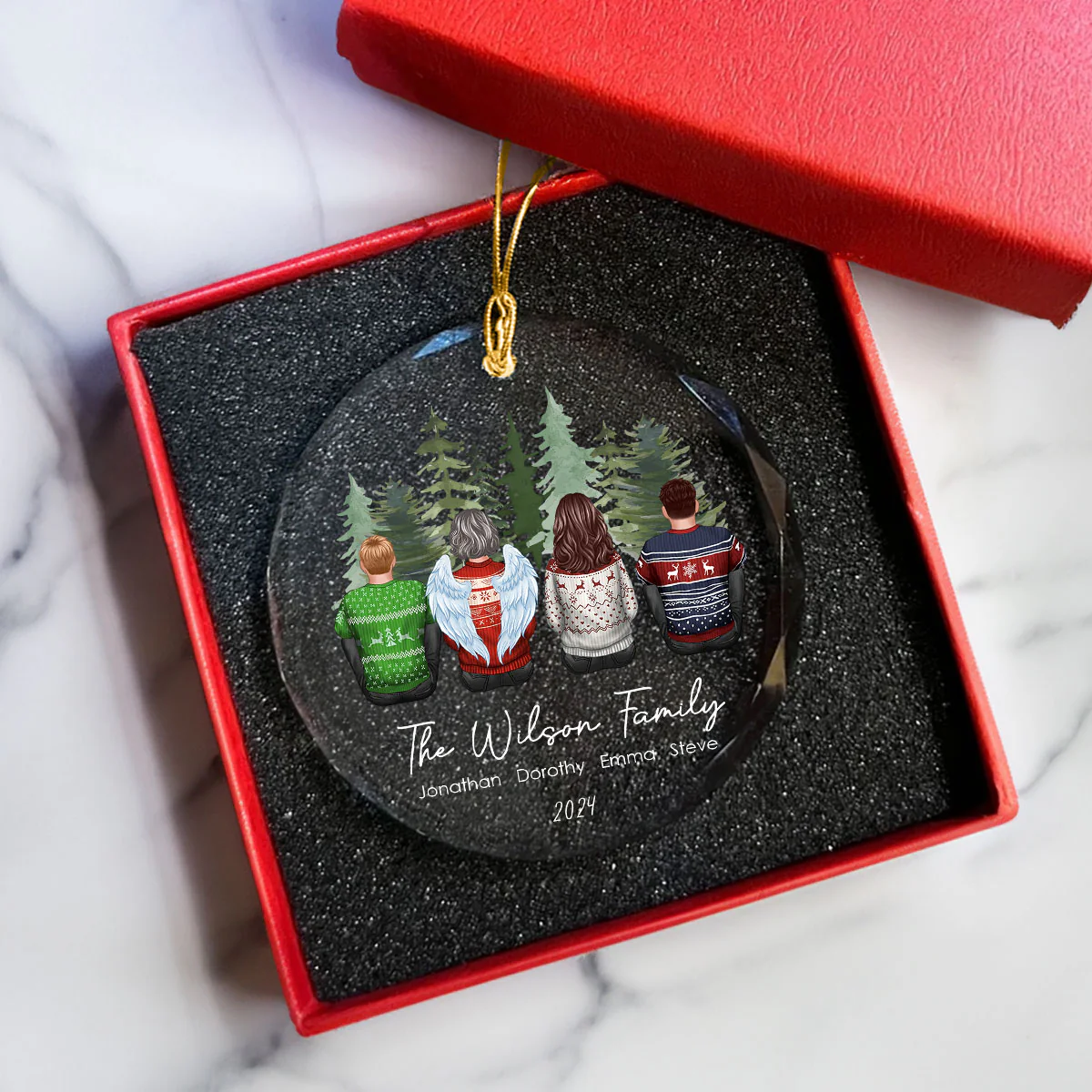 Personalized Family Christmas Personalized Glass Ornament, Custom Appearances & Names - Image 6