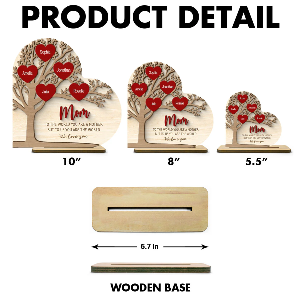 Personalized Family Tree Heart Standing Wooden Plaque, Mother's Day, Birthday Gift for Moms - Image 6