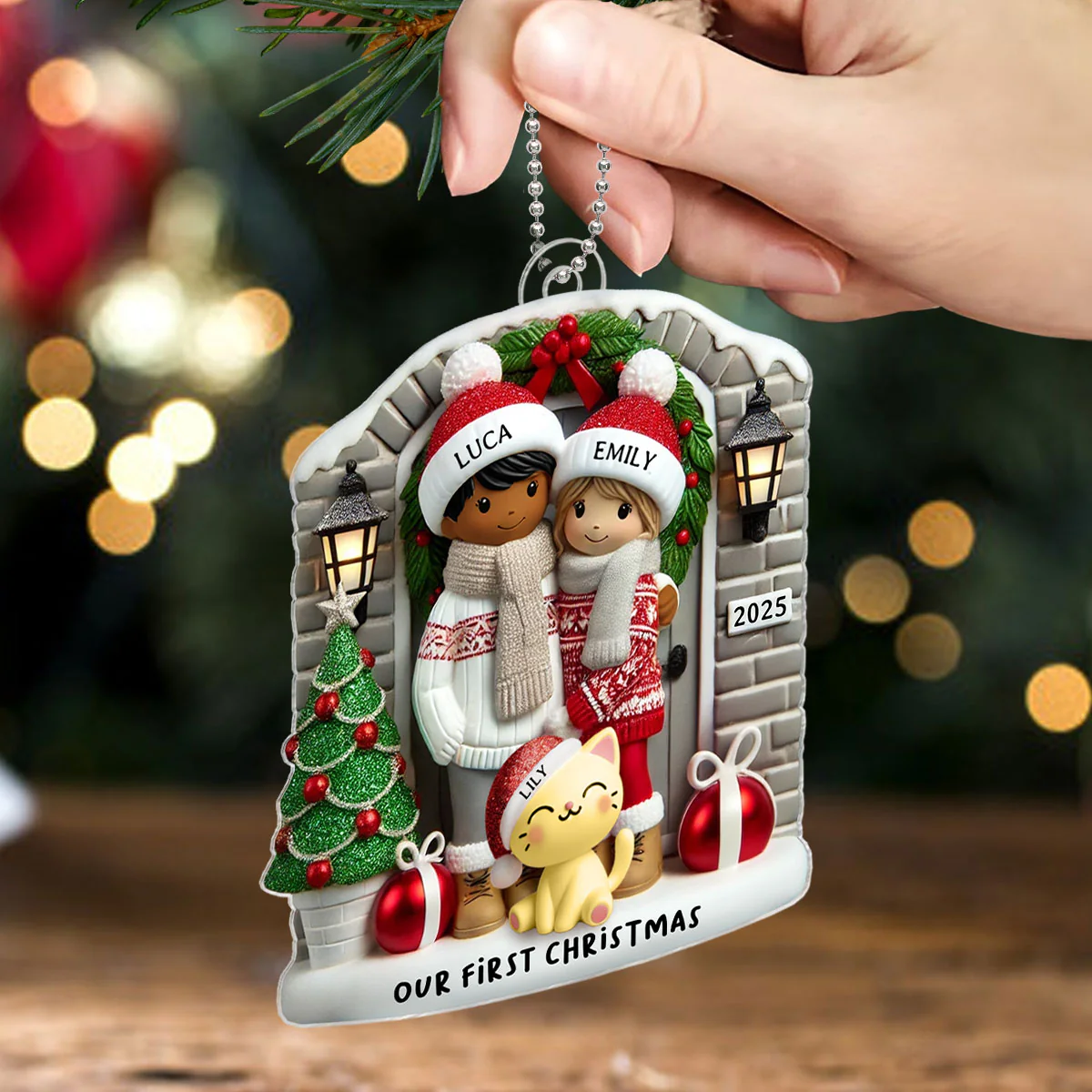 Farmhouse Couple with Optional Pet Dog Cat - Personalized Acrylic Ornament - Gift for Him, Gift for Her - Image 4