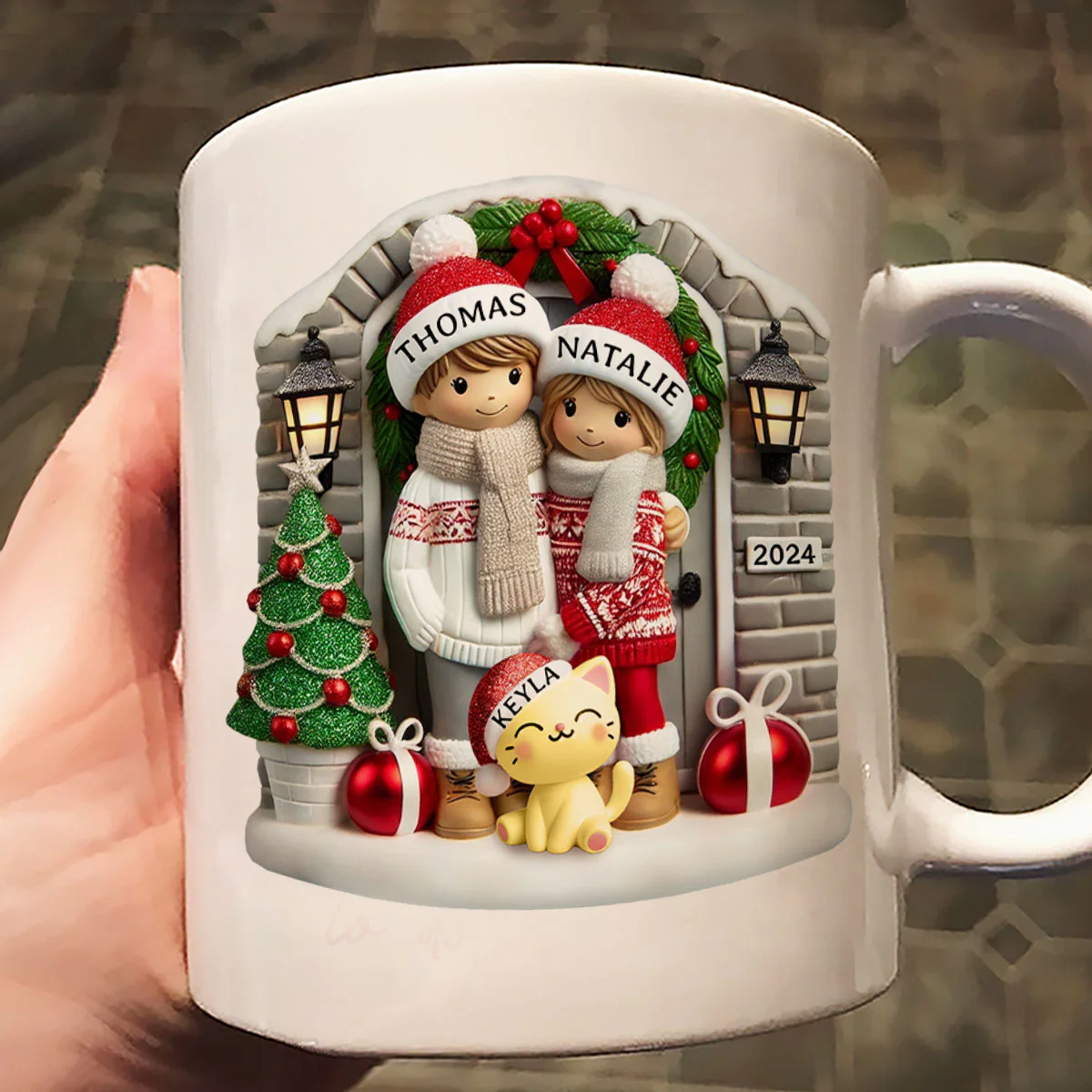 Personalized Farmhouse Couple Mug with Optional Pet Dog Cat, Christmas Gift for Him, Gift for Her - Image 4