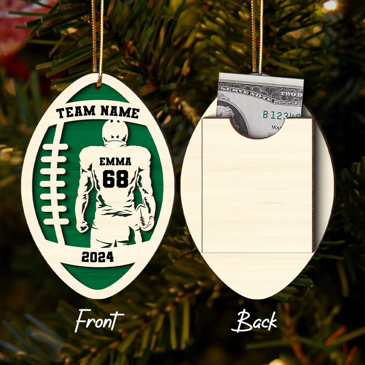 Personalized Football Money Gift Card Holder Ornament, Unique Gift For Football Player, Football Lover, Teenage Son, Grandson, Nephew, Husband, Boy Friend - Image 4