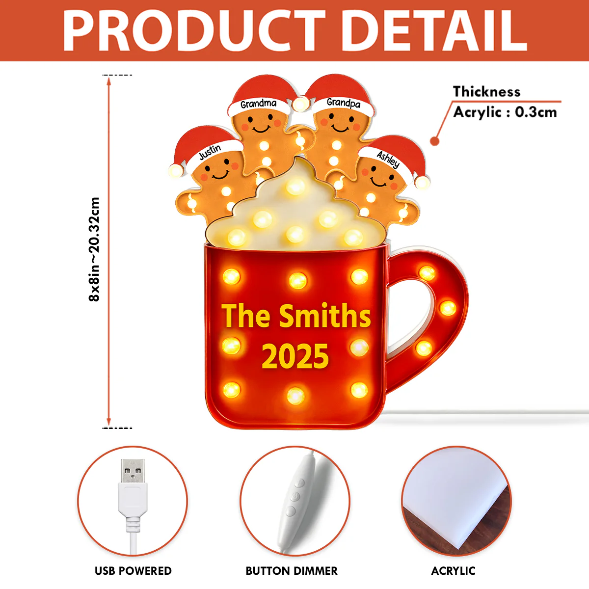 Personalized Gingerbread Christmas LED Light Box 2025 - Image 6