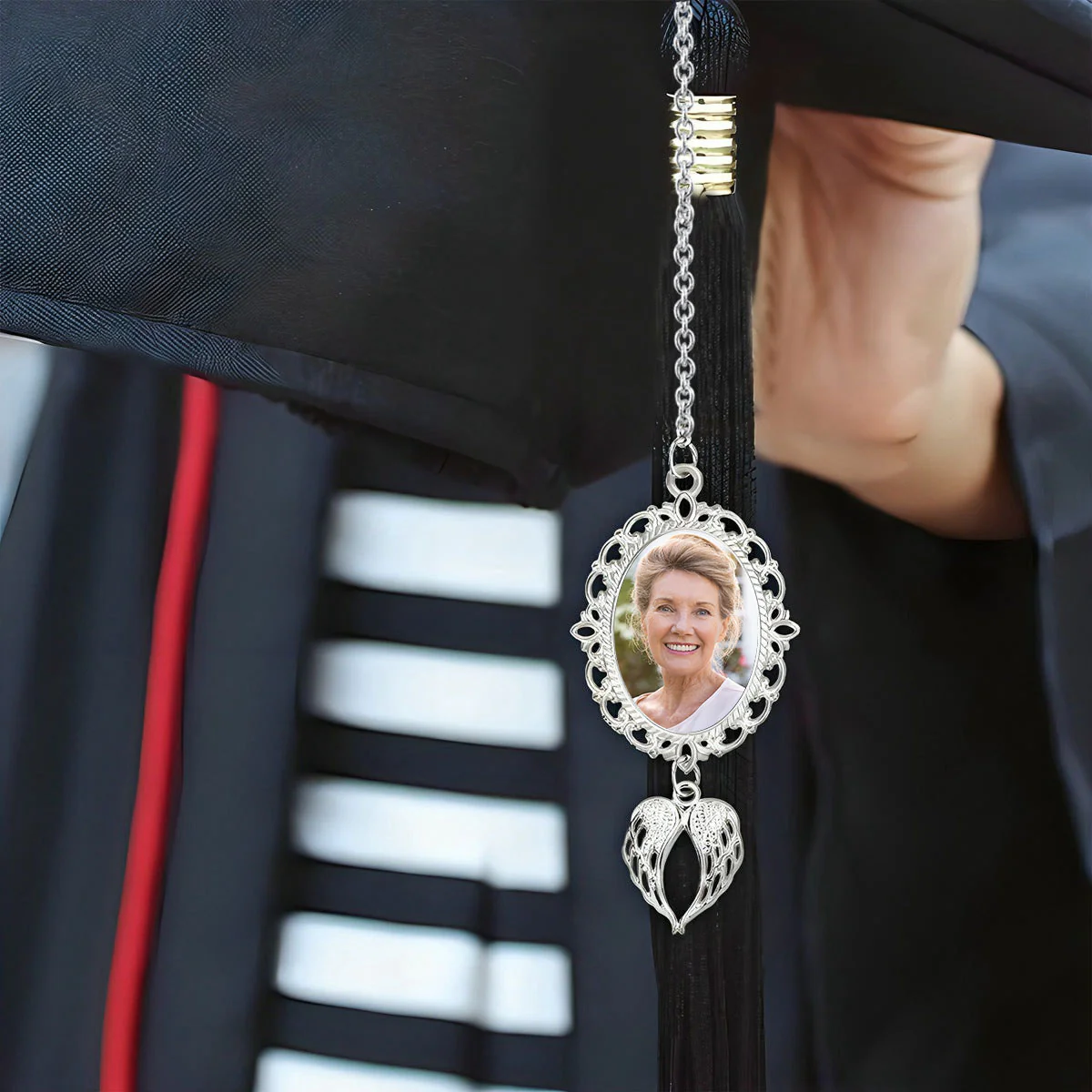 Personalized Graduation Tassel Photo Charm With Angel Wings, Graduation Gift - Image 2