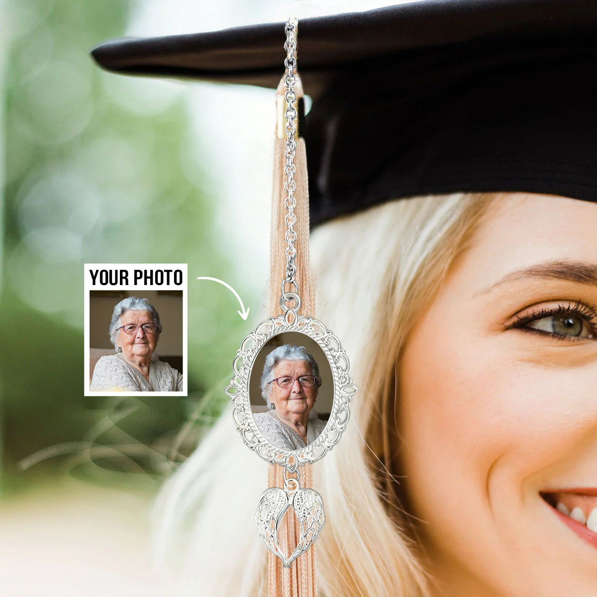 Personalized Graduation Tassel Photo Charm With Angel Wings, Graduation Gift - Image 6