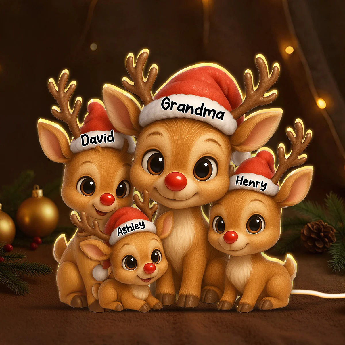 Personalized Grandma Grandkids Reindeer LED Light Box, Christmas Gift For Grandma, Grandkids