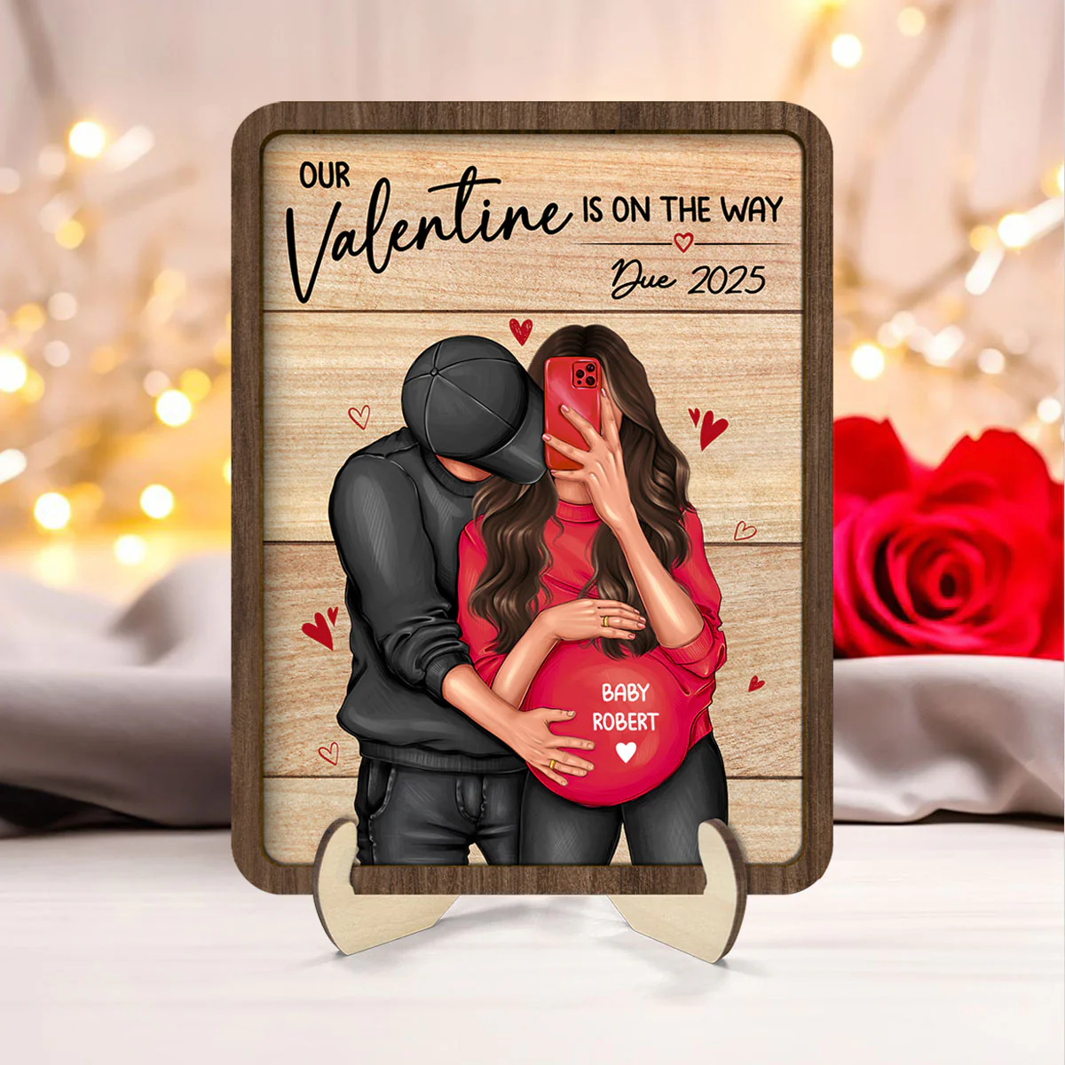 Personalized Hugging Pregnant Couple, Expecting Parents, Pregnancy Couple Personalized Wooden Plaque, Gift, Pregnancy Announcement