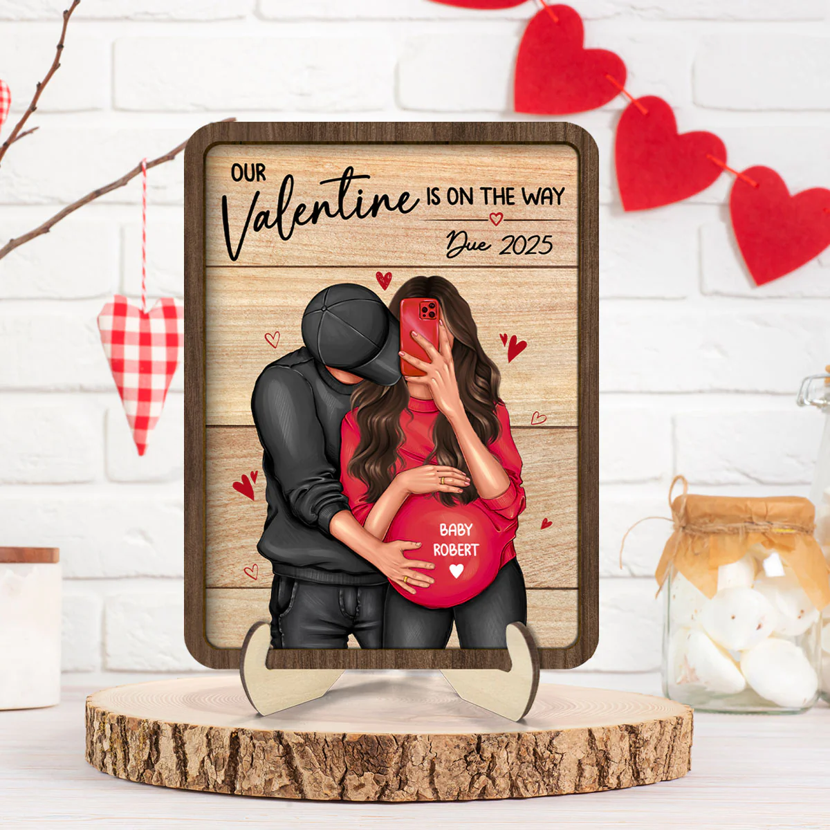 Personalized Hugging Pregnant Couple, Expecting Parents, Pregnancy Couple Personalized Wooden Plaque, Gift, Pregnancy Announcement - Image 3