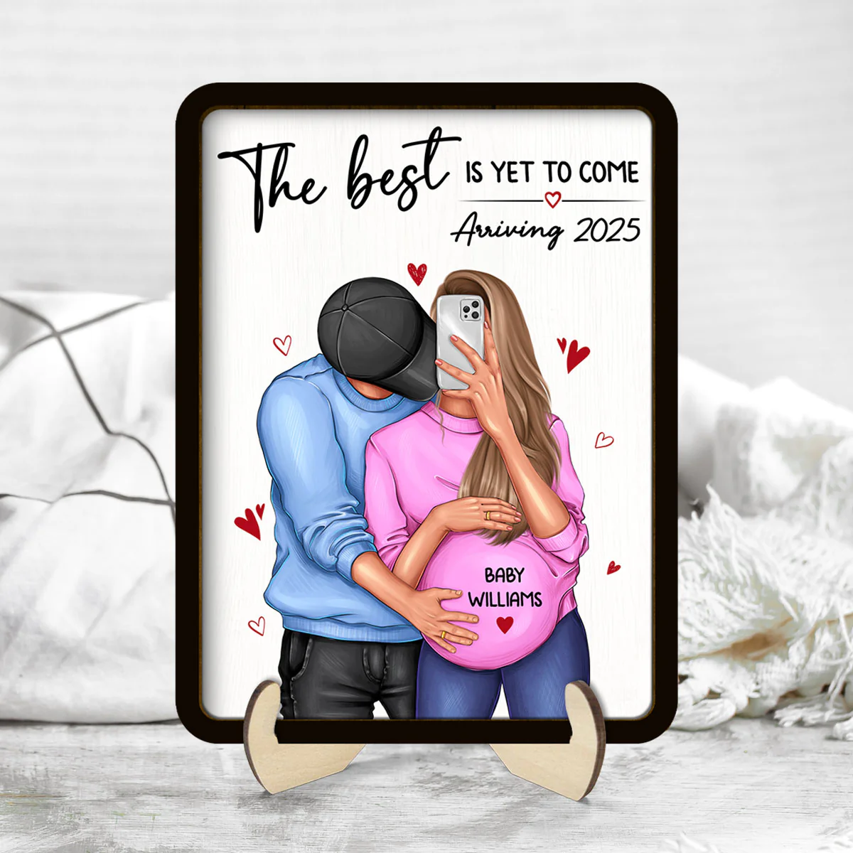 Personalized Hugging Pregnant Couple, Expecting Parents, Pregnancy Couple Personalized Wooden Plaque, Gift, Pregnancy Announcement - Image 4