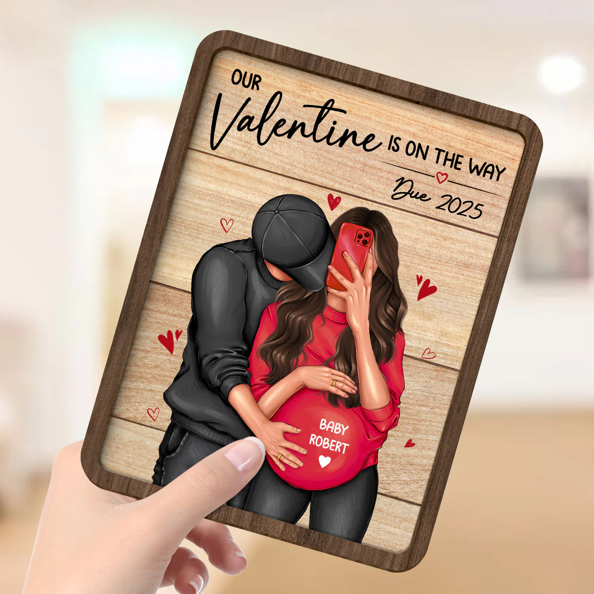 Personalized Hugging Pregnant Couple, Expecting Parents, Pregnancy Couple Personalized Wooden Plaque, Gift, Pregnancy Announcement - Image 5