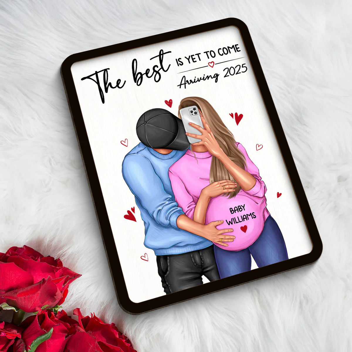 Personalized Hugging Pregnant Couple, Expecting Parents, Pregnancy Couple Personalized Wooden Plaque, Gift, Pregnancy Announcement - Image 6