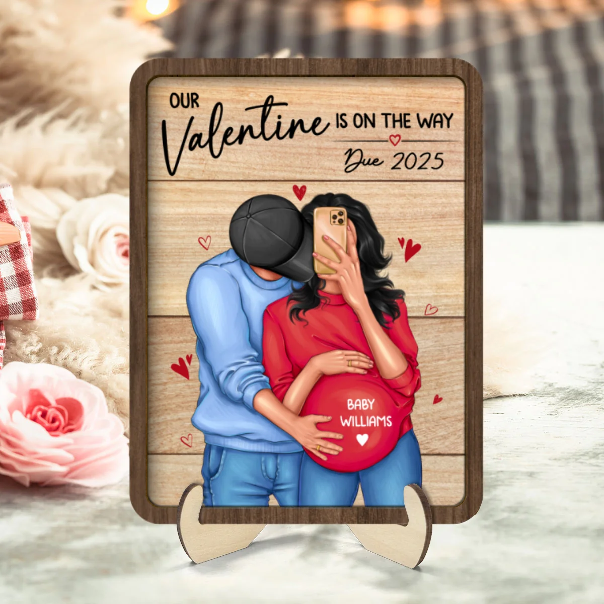 Personalized Hugging Pregnant Couple, Expecting Parents, Pregnancy Couple Personalized Wooden Plaque, Gift, Pregnancy Announcement - Image 9