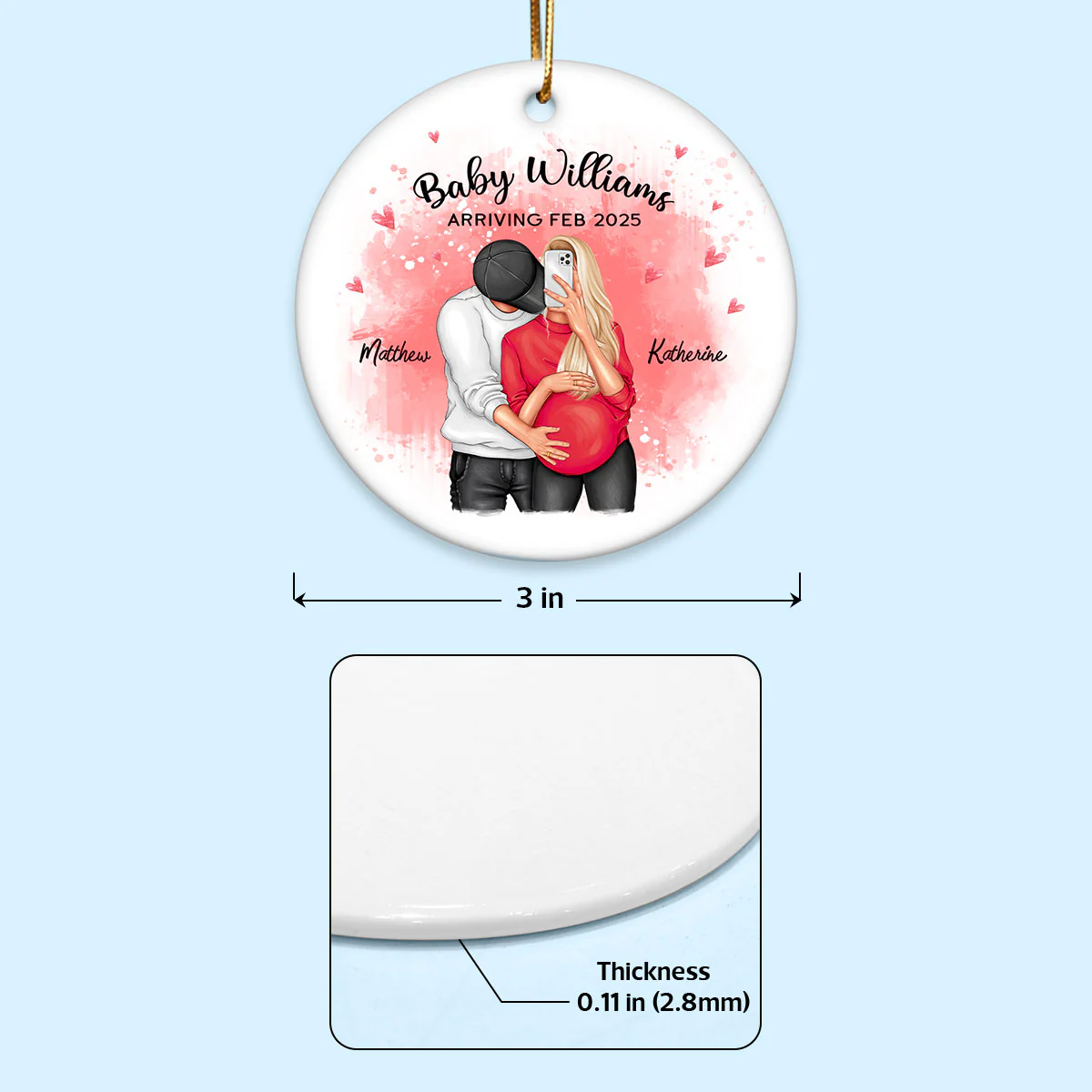 Personalized Hugging Pregnant Couple Ornament, Expecting Family, Baby Coming Soon, Pregnancy Announcement Personalized Ornament - Image 11
