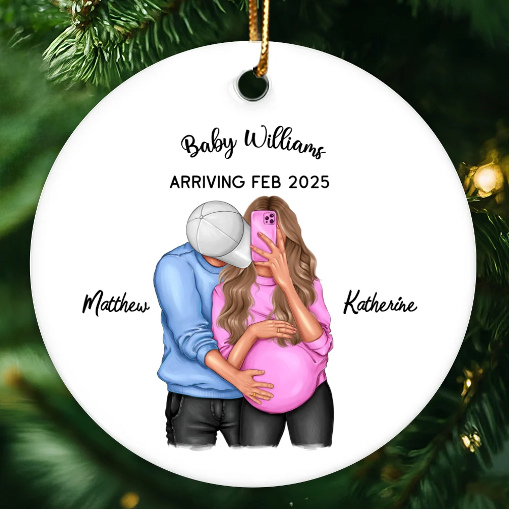 Personalized Hugging Pregnant Couple Ornament, Expecting Family, Baby Coming Soon, Pregnancy Announcement Personalized Ornament - Image 13