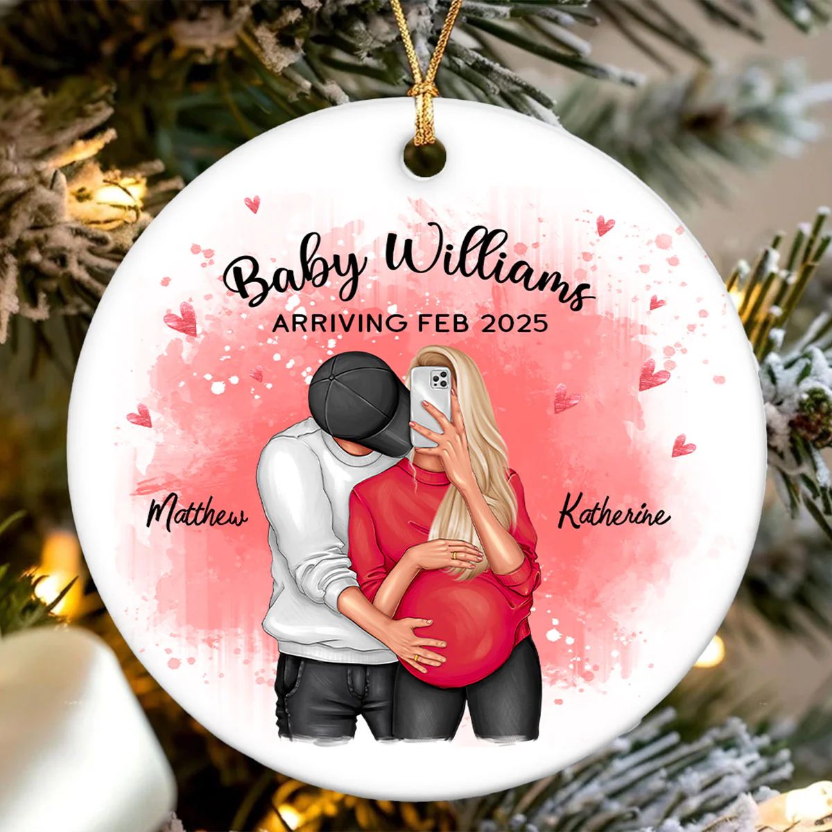 Personalized Hugging Pregnant Couple Ornament, Expecting Family, Baby Coming Soon, Pregnancy Announcement Personalized Ornament - Image 4