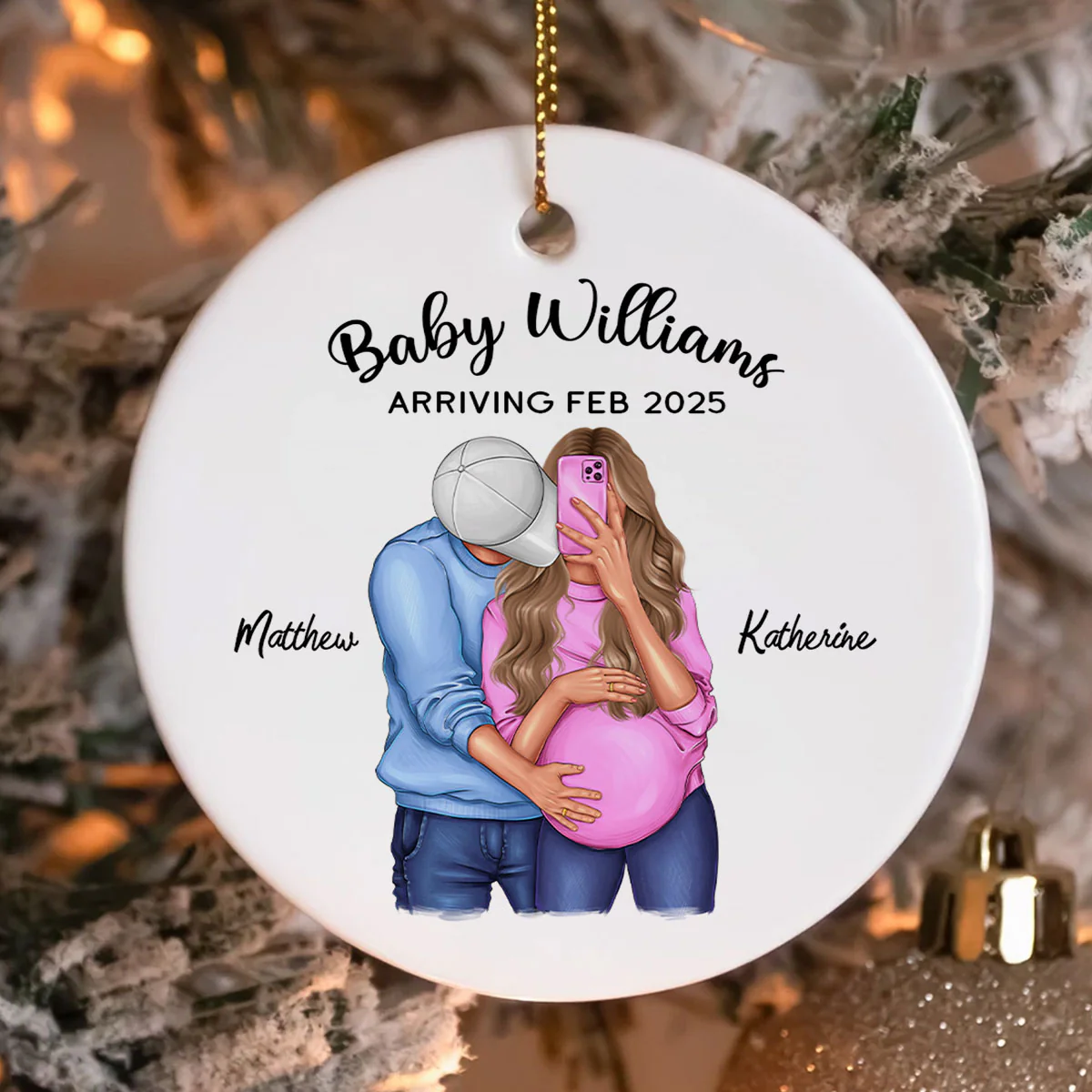 Personalized Hugging Pregnant Couple Ornament, Expecting Family, Baby Coming Soon, Pregnancy Announcement Personalized Ornament - Image 5