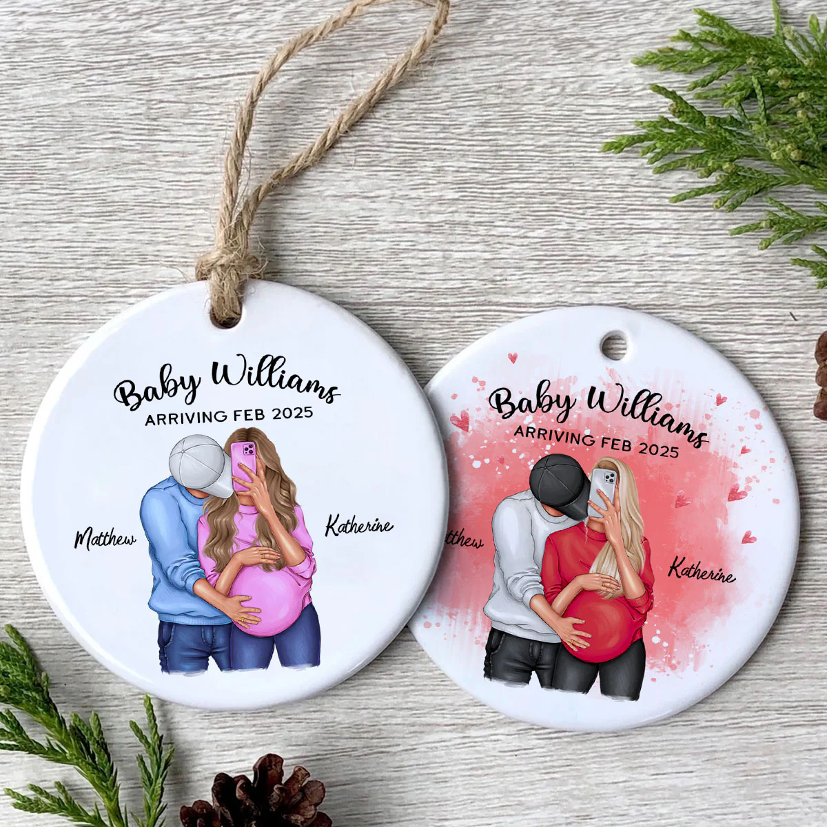 Personalized Hugging Pregnant Couple Ornament, Expecting Family, Baby Coming Soon, Pregnancy Announcement Personalized Ornament - Image 6