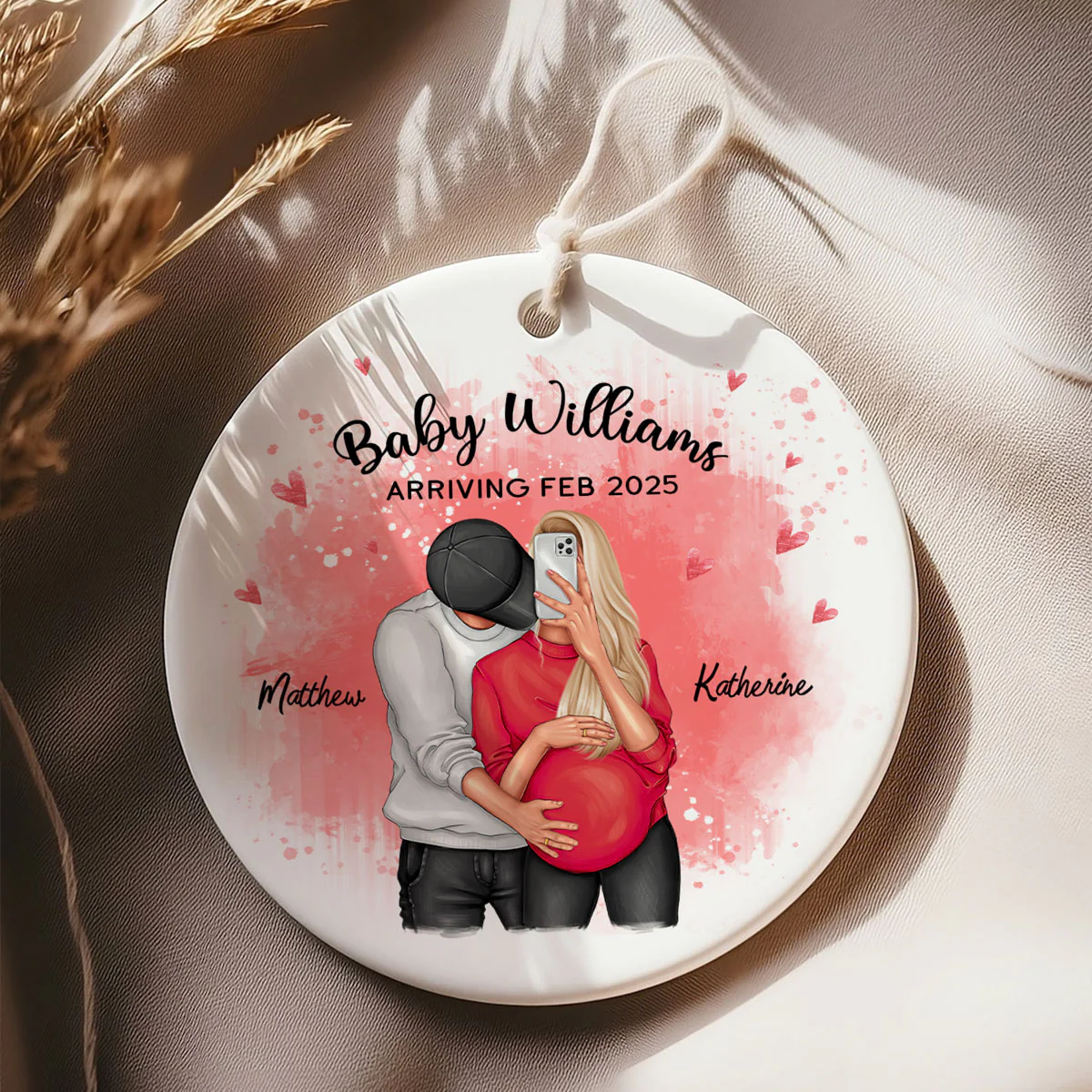 Personalized Hugging Pregnant Couple Ornament, Expecting Family, Baby Coming Soon, Pregnancy Announcement Personalized Ornament - Image 7