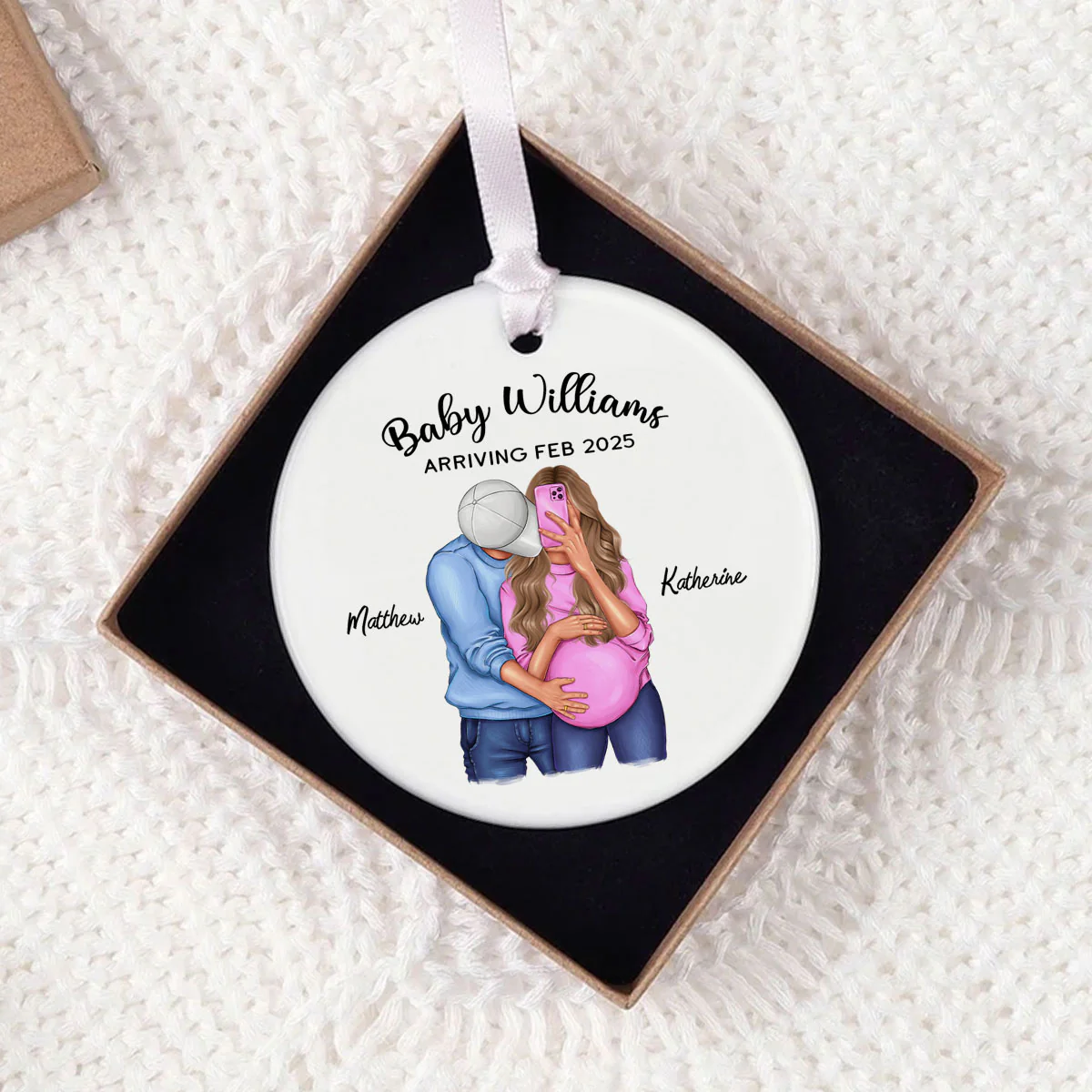 Personalized Hugging Pregnant Couple Ornament, Expecting Family, Baby Coming Soon, Pregnancy Announcement Personalized Ornament - Image 8
