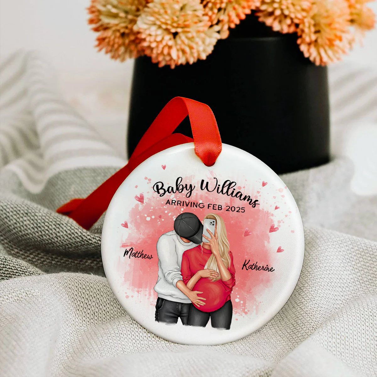 Personalized Hugging Pregnant Couple Ornament, Expecting Family, Baby Coming Soon, Pregnancy Announcement Personalized Ornament - Image 9