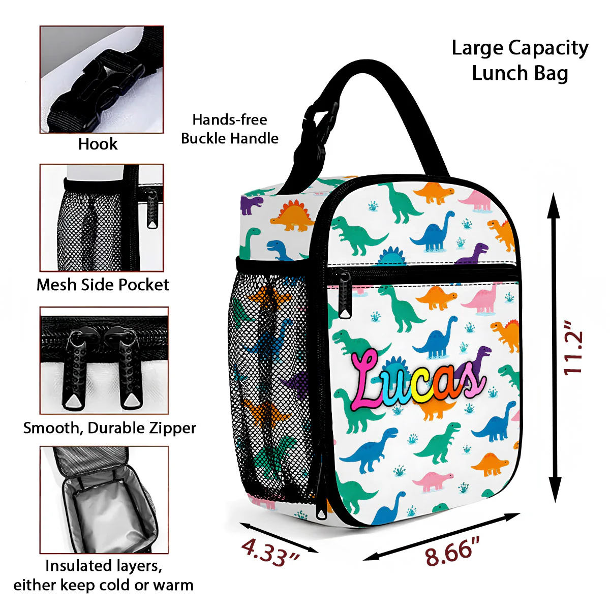 Personalized Insulated Kid Lunch Bag, Custom Kid Name Back to School Meal Tote Kit for Girls, Boys - Image 12