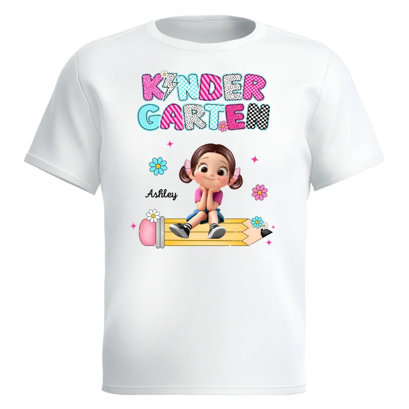 Personalized Kindergarten Tshirt for Girls, Colorful Pencil Pattern Custom Kids Name, Back To School Shirt Toddler, First Day School Outfit - Image 10