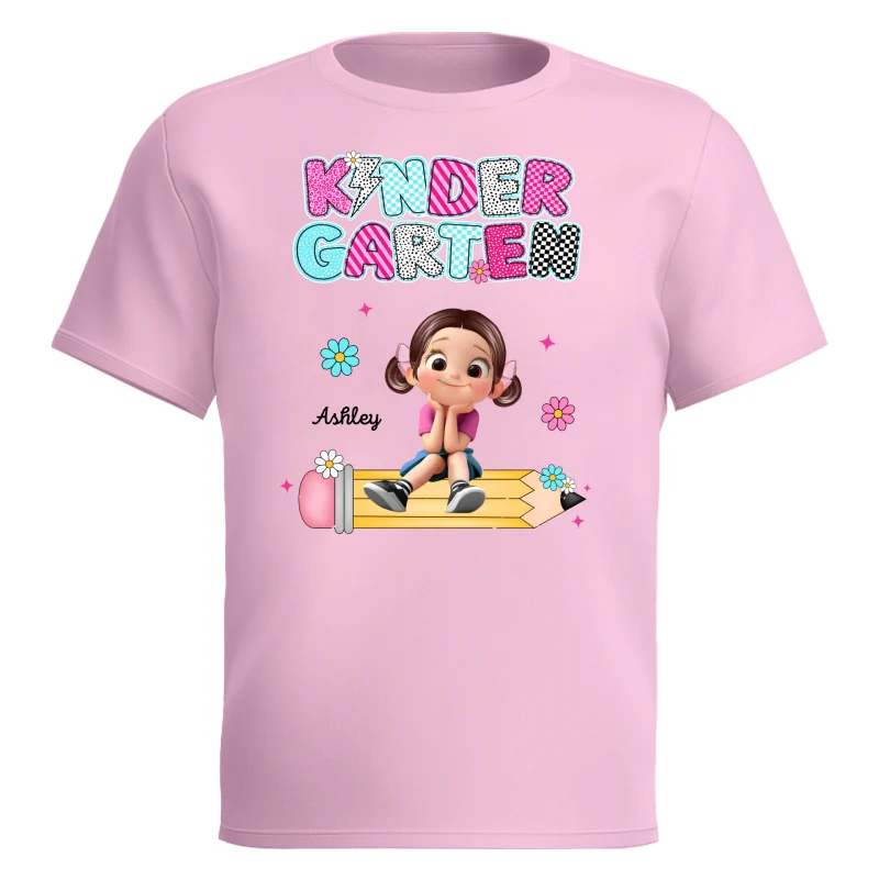 Personalized Kindergarten Tshirt for Girls, Colorful Pencil Pattern Custom Kids Name, Back To School Shirt Toddler, First Day School Outfit - Image 11