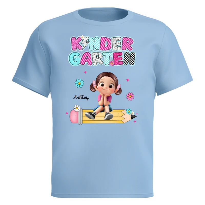 Personalized Kindergarten Tshirt for Girls, Colorful Pencil Pattern Custom Kids Name, Back To School Shirt Toddler, First Day School Outfit - Image 12