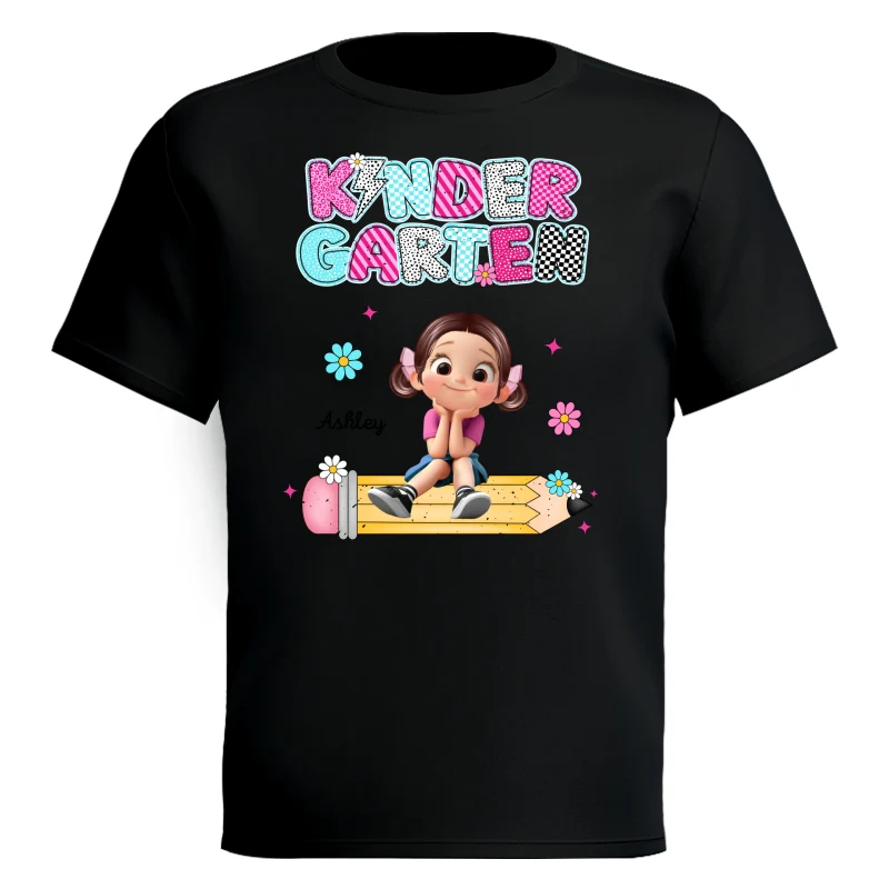 Personalized Kindergarten Tshirt for Girls, Colorful Pencil Pattern Custom Kids Name, Back To School Shirt Toddler, First Day School Outfit - Image 13