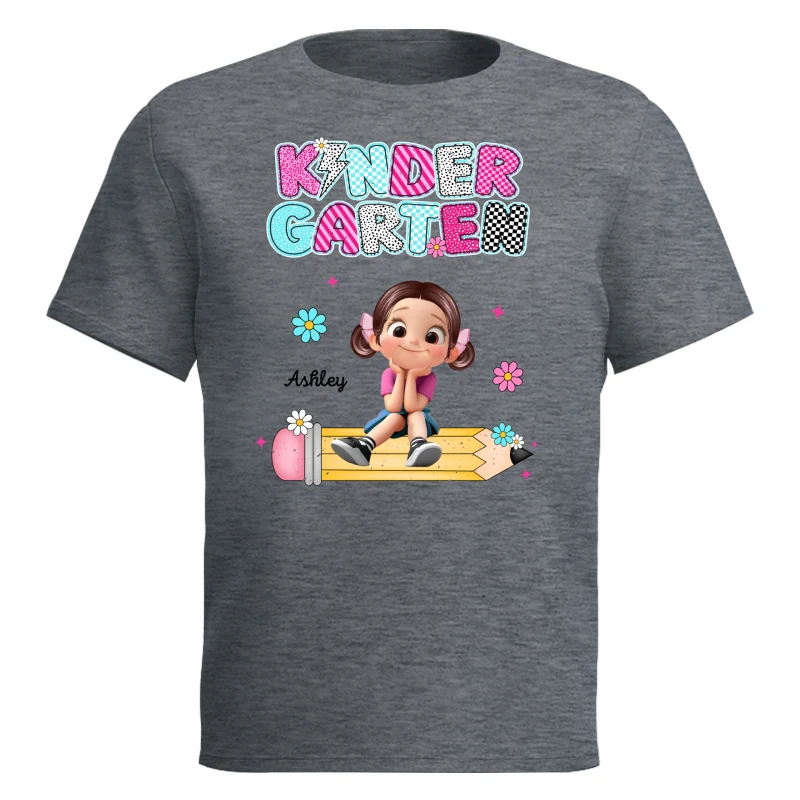 Personalized Kindergarten Tshirt for Girls, Colorful Pencil Pattern Custom Kids Name, Back To School Shirt Toddler, First Day School Outfit - Image 14