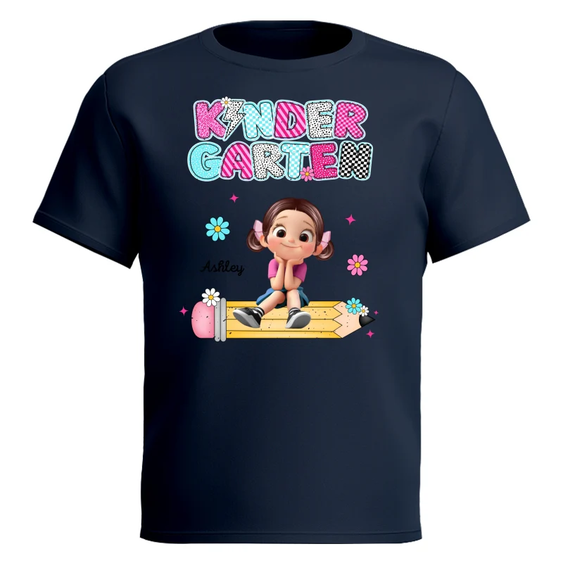 Personalized Kindergarten Tshirt for Girls, Colorful Pencil Pattern Custom Kids Name, Back To School Shirt Toddler, First Day School Outfit - Image 15