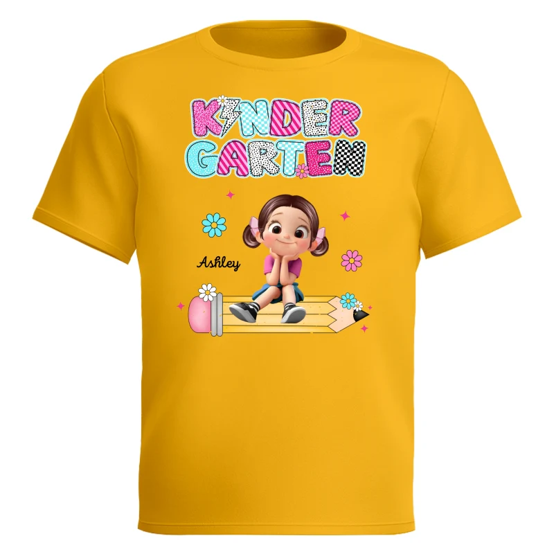 Personalized Kindergarten Tshirt for Girls, Colorful Pencil Pattern Custom Kids Name, Back To School Shirt Toddler, First Day School Outfit - Image 16