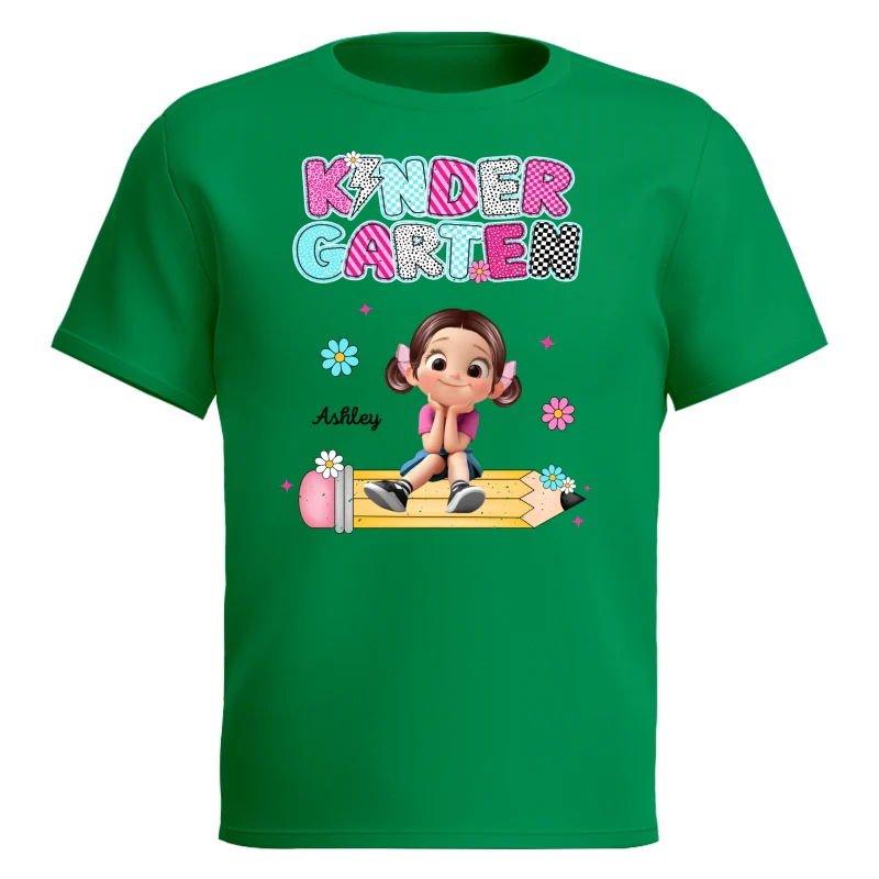 Personalized Kindergarten Tshirt for Girls, Colorful Pencil Pattern Custom Kids Name, Back To School Shirt Toddler, First Day School Outfit - Image 17