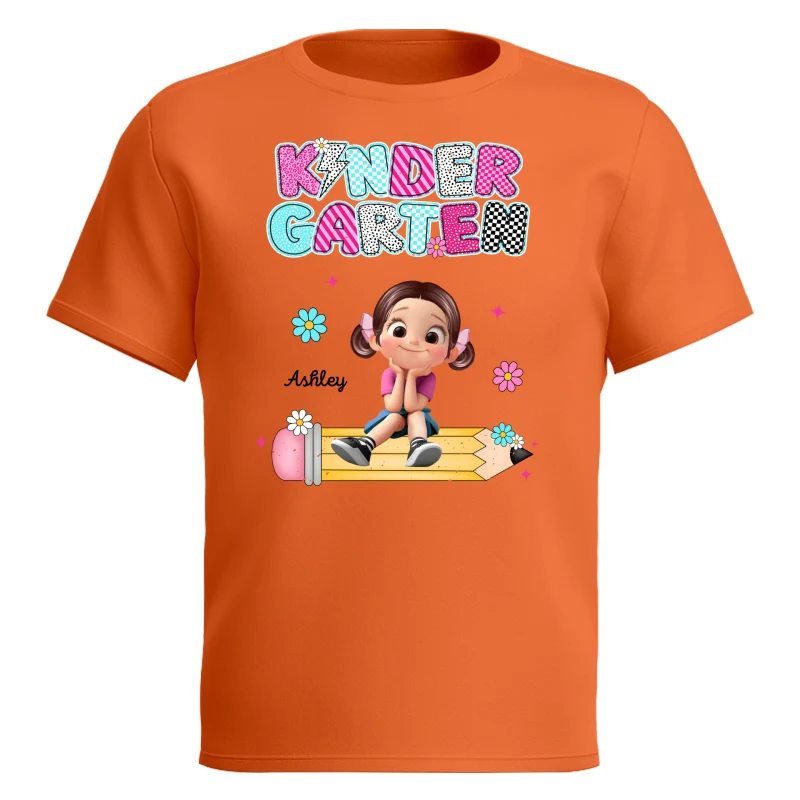 Personalized Kindergarten Tshirt for Girls, Colorful Pencil Pattern Custom Kids Name, Back To School Shirt Toddler, First Day School Outfit - Image 18